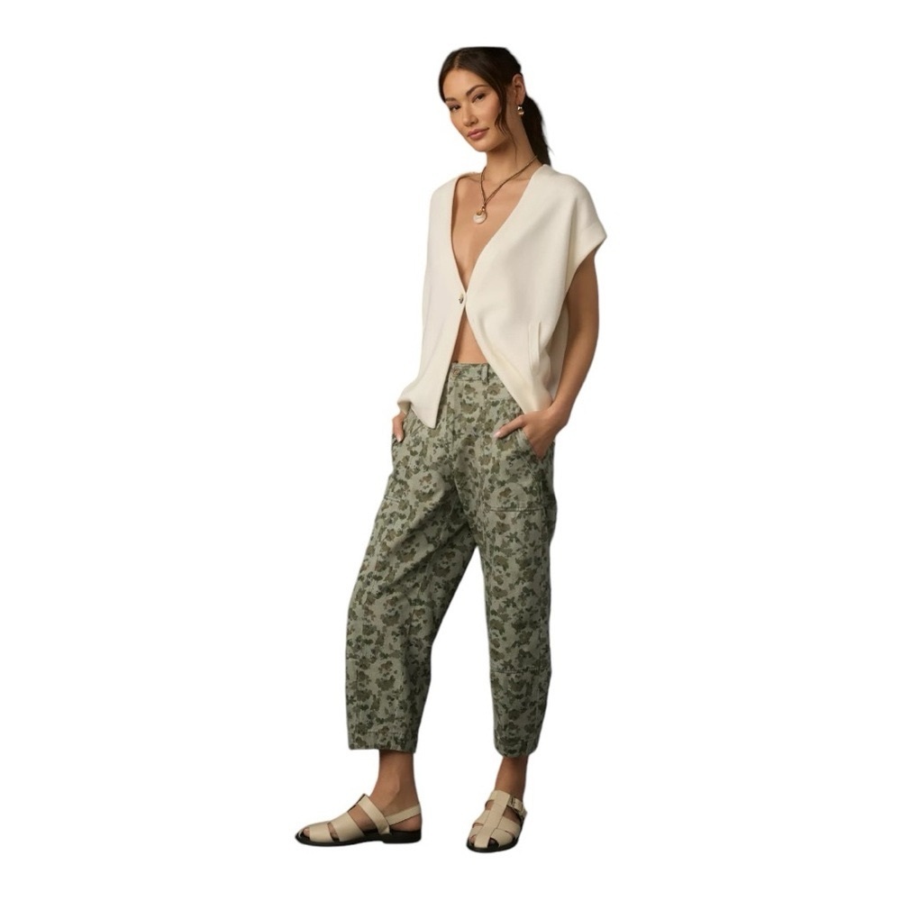 Anthropologie Olive Green Floral Wide-Leg Pants